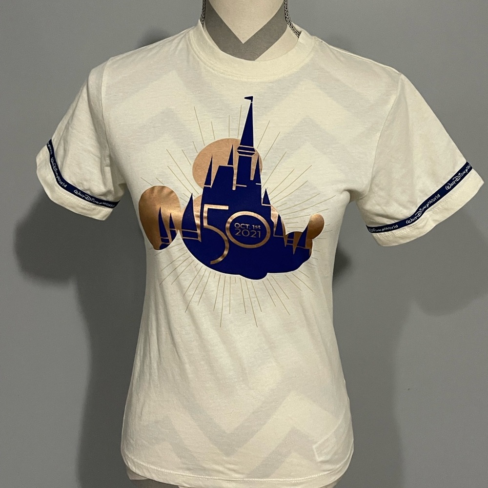 Disney Limited Edition 50 Years White T-Shirt with Blue and Gold Graphic